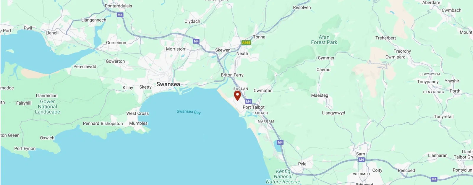 Static map showing Neath Port Talbot, Swansea, and surrounding South Wales service areas