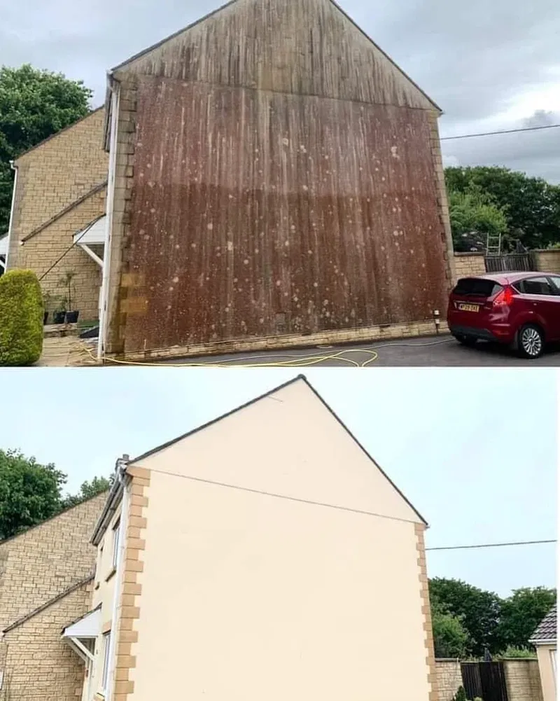 Soft washing building exterior