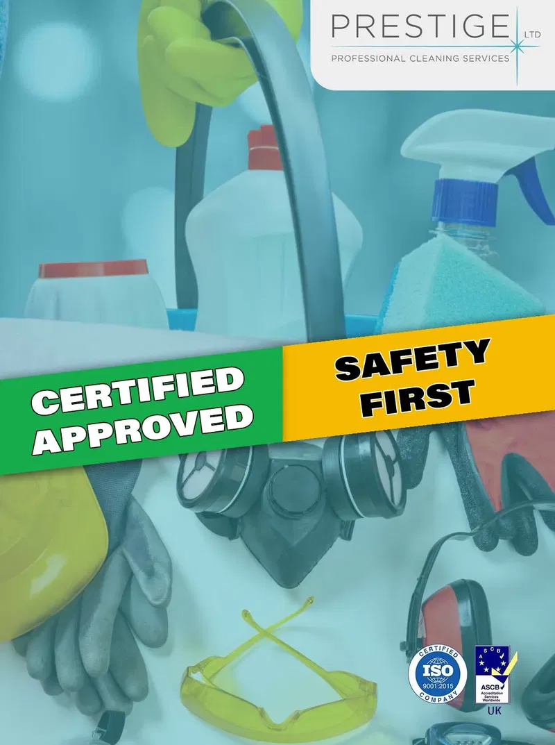 Branded compliance and safety graphic with Certified Approved and Safety First messaging