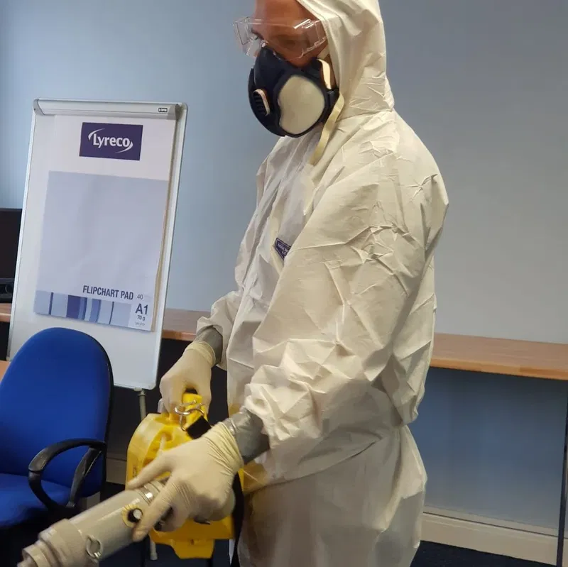 Biohazard specialist in protective equipment